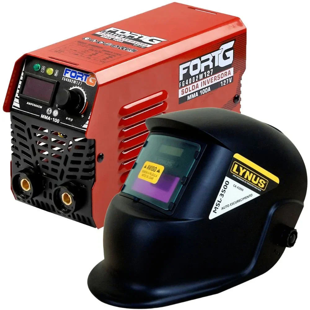 Combo Máquina de Solda Inversora MMA 100A 110V + Máscara de Solda FORTGPRO-K9211