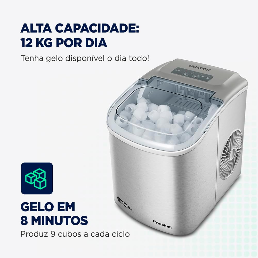 Máquina de Gelo Turbo Ice Premium MG-12-GI Inox - 1 Ano de Garantia