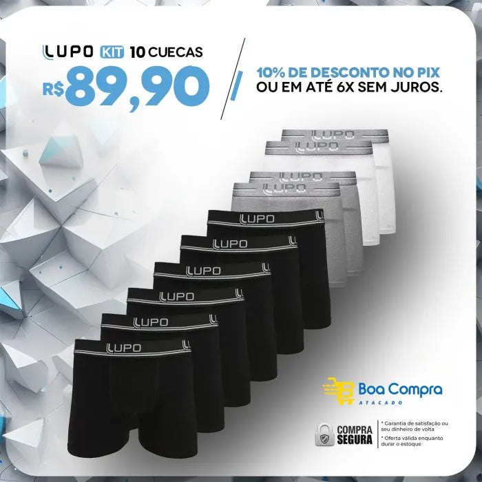 Kit 10 Cuecas Lupo 100% Algodão