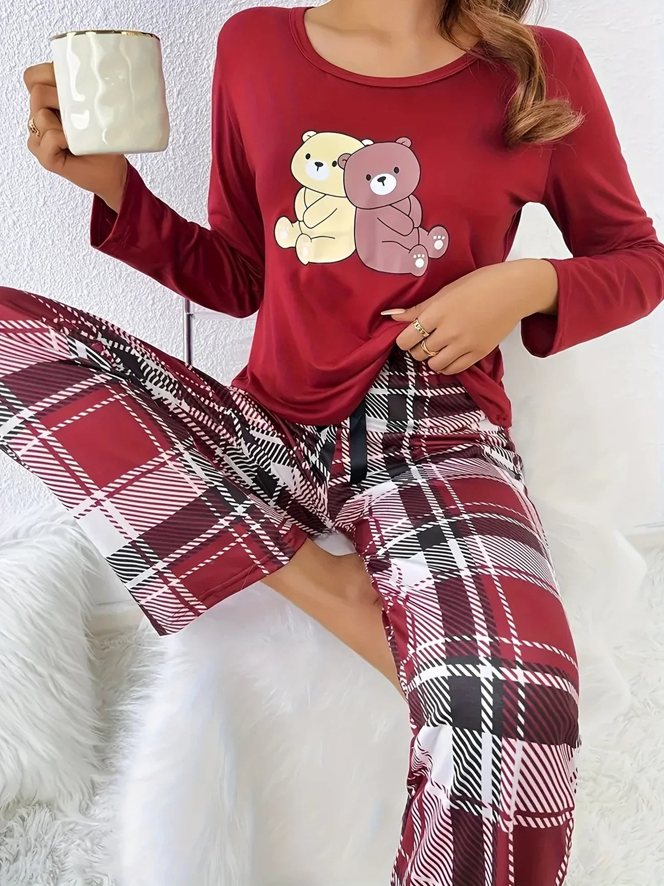 Leve 2 Pague 1] Pijama Feminino Ursinho do Inverno (Proteção e conforto térmico) + BRINDE: 1 Pantufa Antifrío + estilo para usar em casa