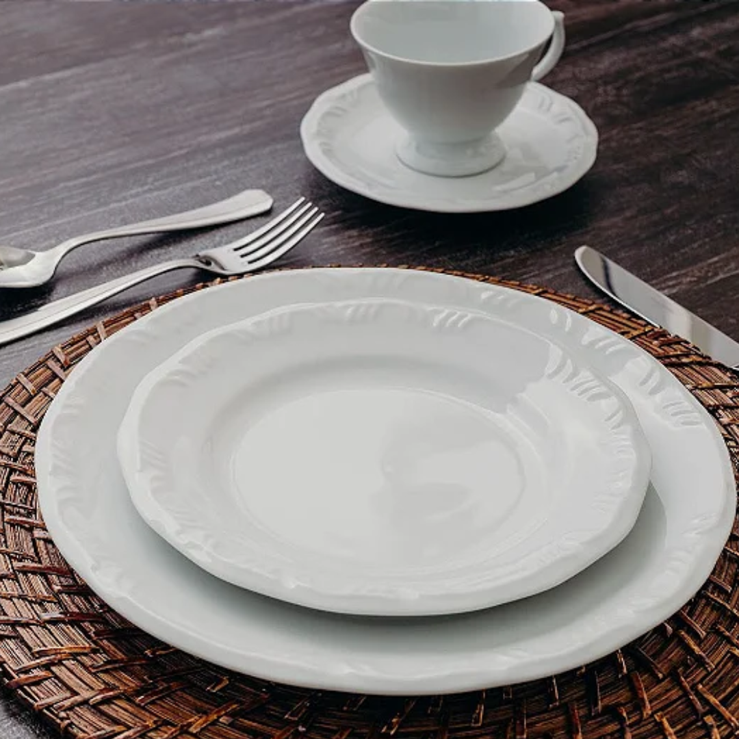 Jogo Aparelho Jantar  Relevo Chá Café - SERVE ATÉ 6 PESSOAS [+ BRINDE - KIT 6 TAÇAS]