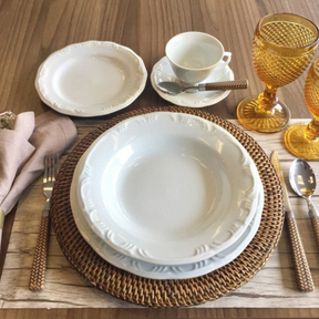 Jogo Aparelho Jantar  Relevo Chá Café - SERVE ATÉ 6 PESSOAS [+ BRINDE - KIT 6 TAÇAS]