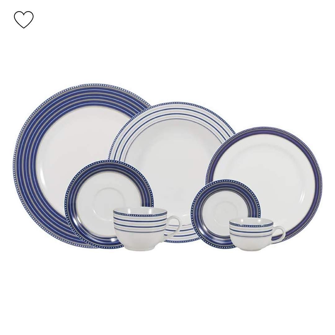 Jogo Aparelho de Jantar  Azul Royale Chá e Café - SERVE ATÉ 6 PESSOAS [ + BRINDE - KIT 6 TAÇAS ]