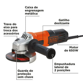 Esmerilhadeira Ângular 4.1/2 Pol. 650W 110V BLACK+DECKER-G650-BR