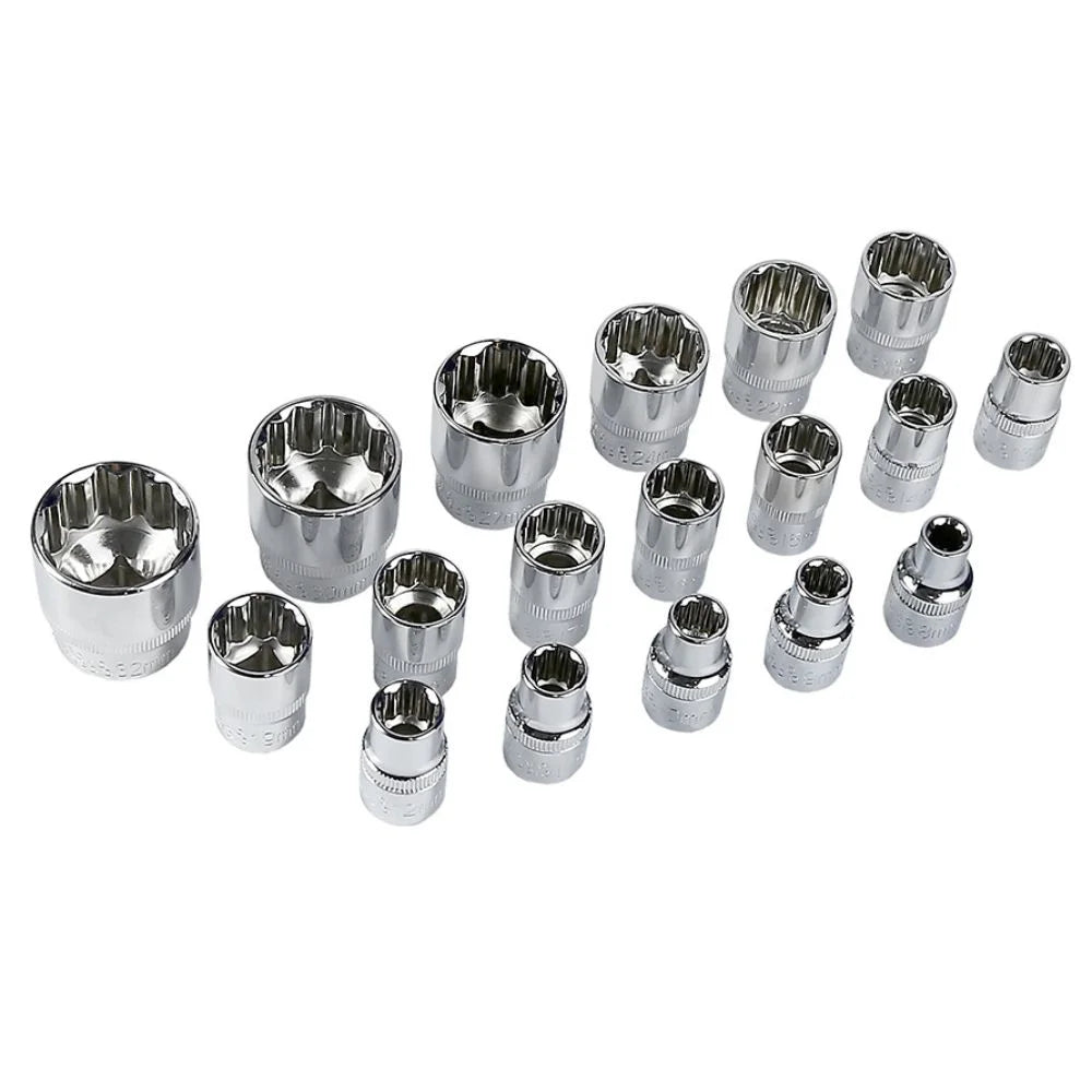 Jogo de Soquetes Estriados de 1/2 Pol. com 22 Peças em Cr-V Cromo Vanádio FORTGPRO-FG8950