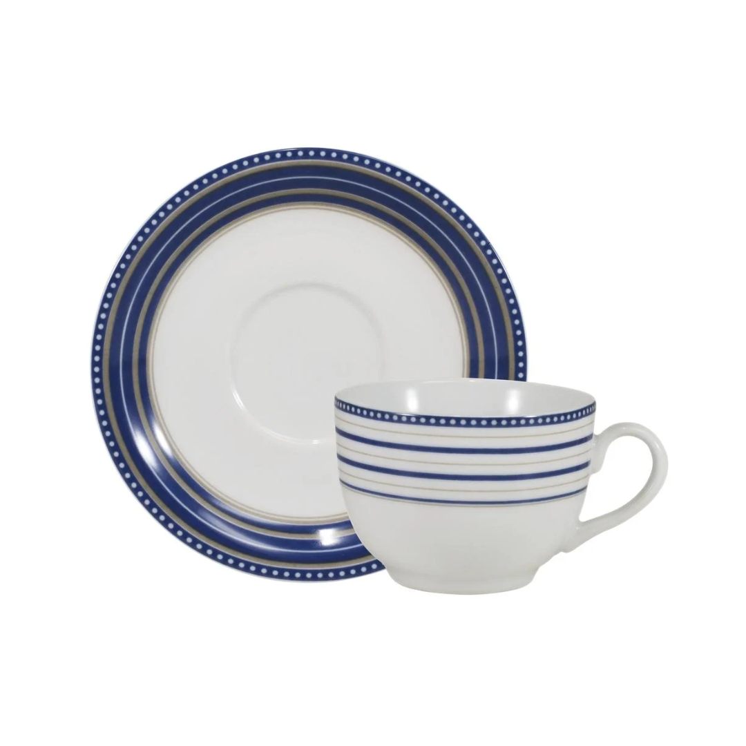 Jogo Aparelho de Jantar  Azul Royale Chá e Café - SERVE ATÉ 6 PESSOAS [ + BRINDE - KIT 6 TAÇAS ]