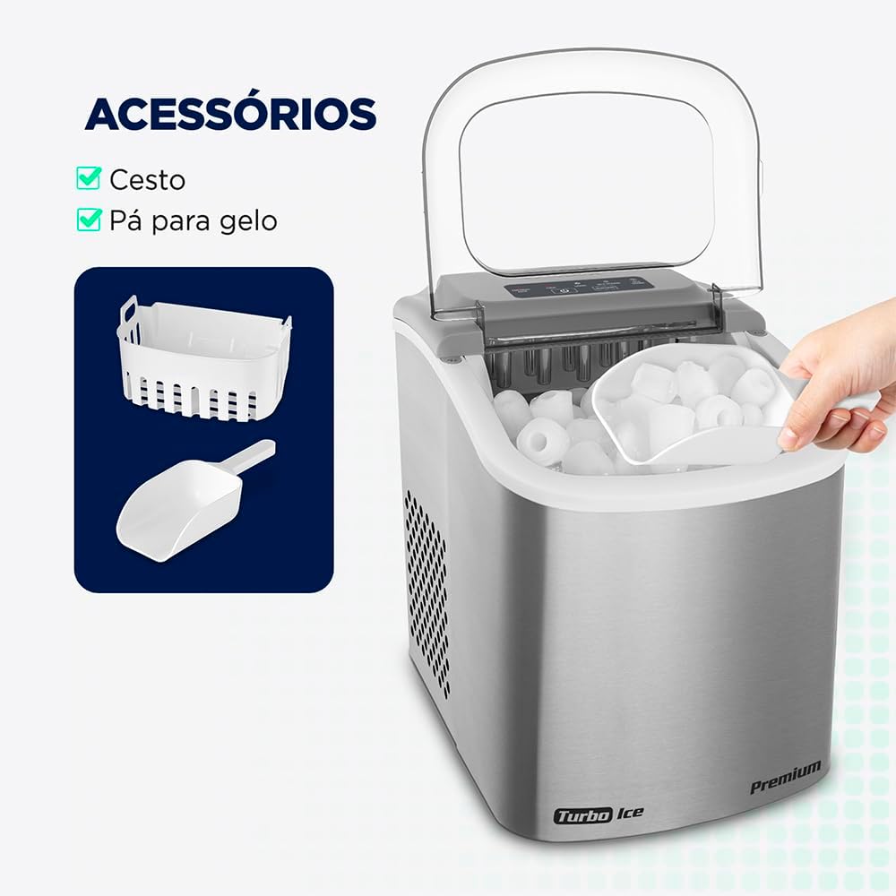 Máquina de Gelo Turbo Ice Premium MG-12-GI Inox - 1 Ano de Garantia