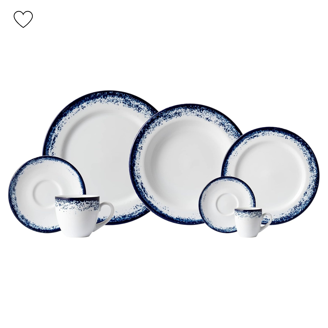 Jogo Aparelho de Jantar Decoração Névoa - SERVE ATÉ 6 PESSOAS [ BRINDE - KIT 6 TAÇAS ]