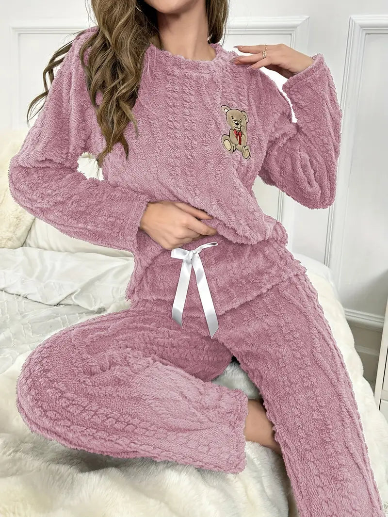 [Leve 2 Pague 1] Pijama Feminino Ursinho Luma (Veludo Suave, calor por dentro) + BRINDE: 1 Pantufa Nuvem Antifrío