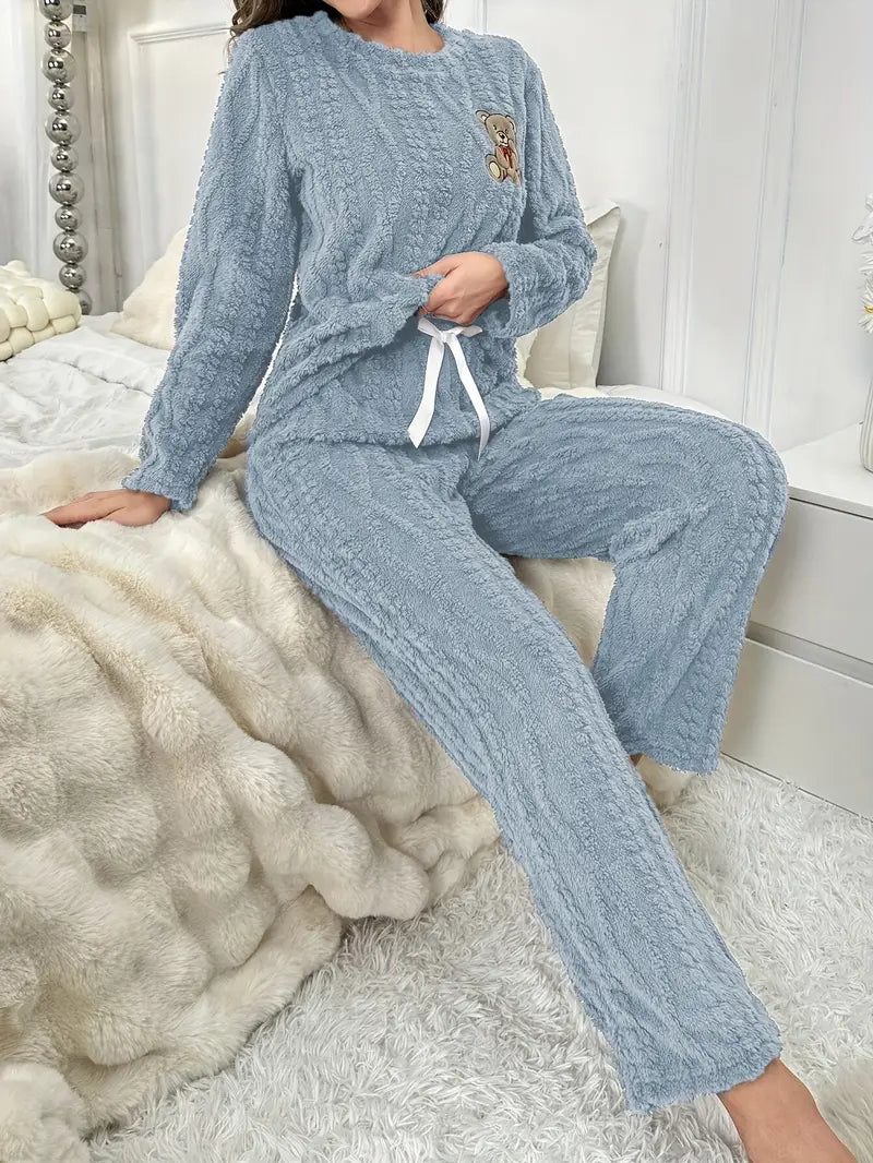 [Leve 2 Pague 1] Pijama Feminino Ursinho Luma (Veludo Suave, calor por dentro) + BRINDE: 1 Pantufa Nuvem Antifrío