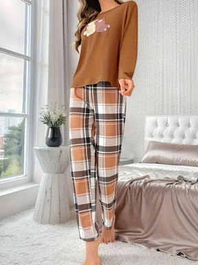 Leve 2 Pague 1] Pijama Feminino Ursinho do Inverno (Proteção e conforto térmico) + BRINDE: 1 Pantufa Antifrío + estilo para usar em casa
